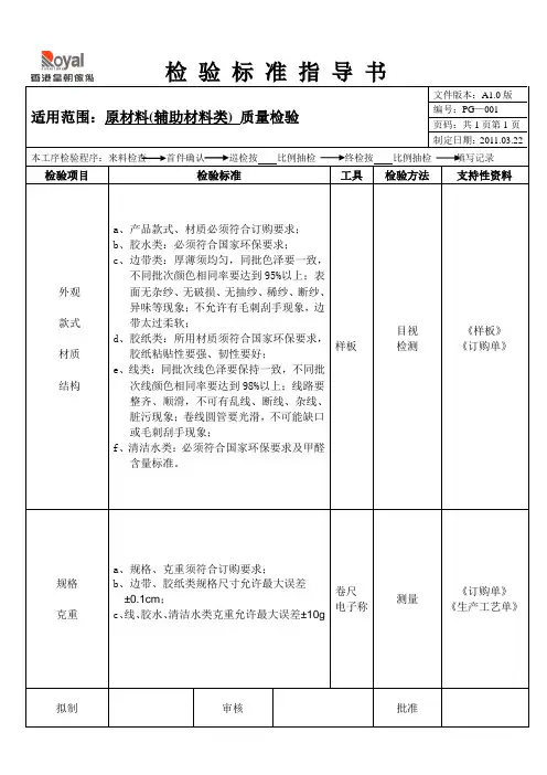 原材料检验标准指导书范文