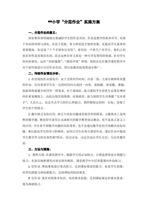 小学分层作业实施方案