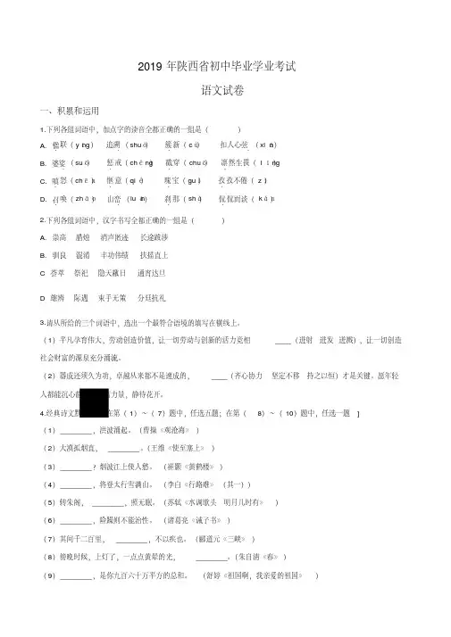 【真题】2019年陕西省中考语文试题(原卷版)