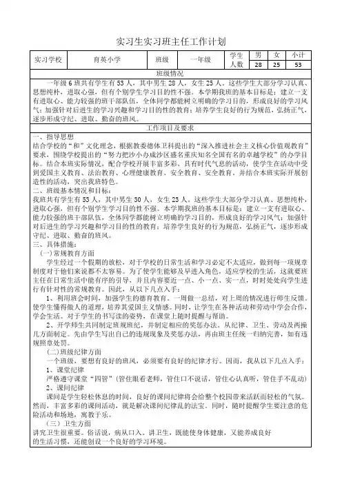 实习生实习班主任工作计划
