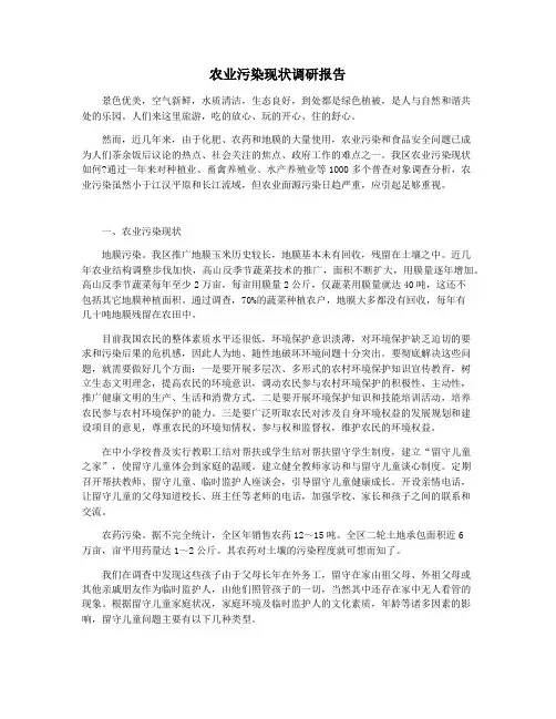 农业污染现状调研报告