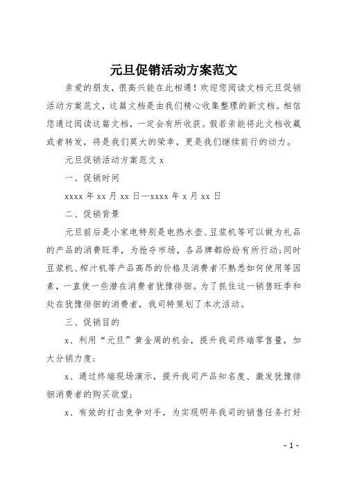 元旦促销活动方案范文