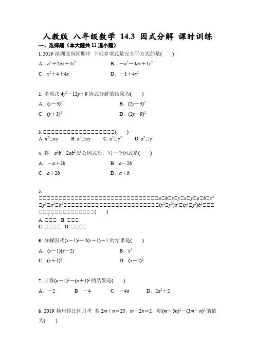 人教版 八年级数学上册  14.3 因式分解 课时训练(含答案)