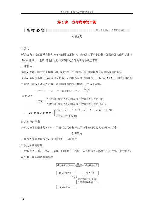 全国通用2018年高考物理二轮复习专题一力与运动第1讲力与物体的平衡学案
