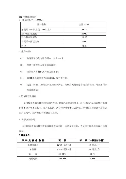 PCB电镀线除油剂