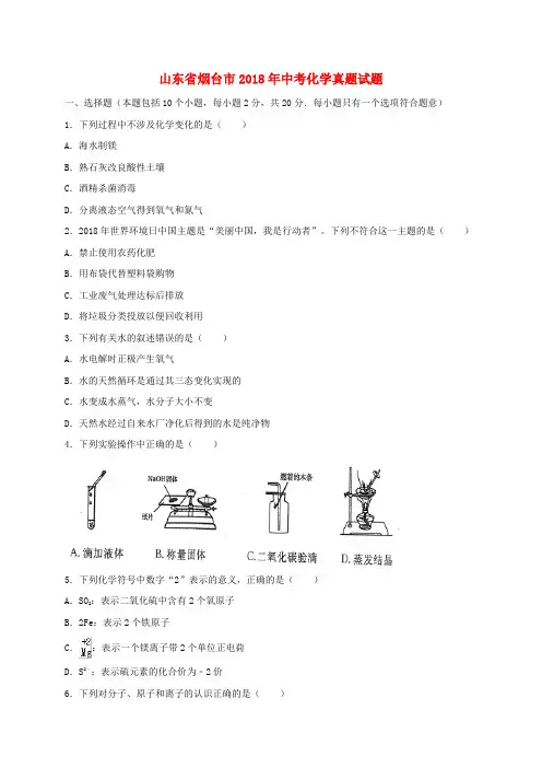 山东省烟台市2018年中考化学真题试题(含答案)