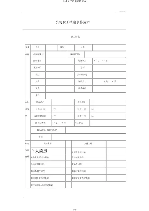 企业员工档案表格范本