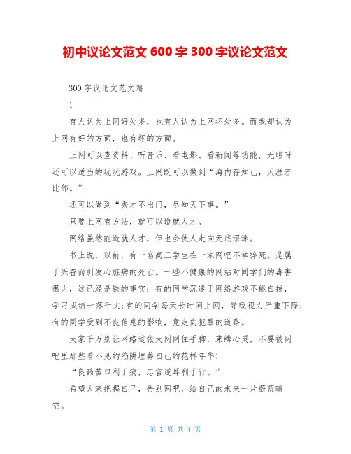初中议论文范文600字300字议论文范文