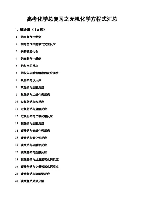 化学无机化学方程式汇总