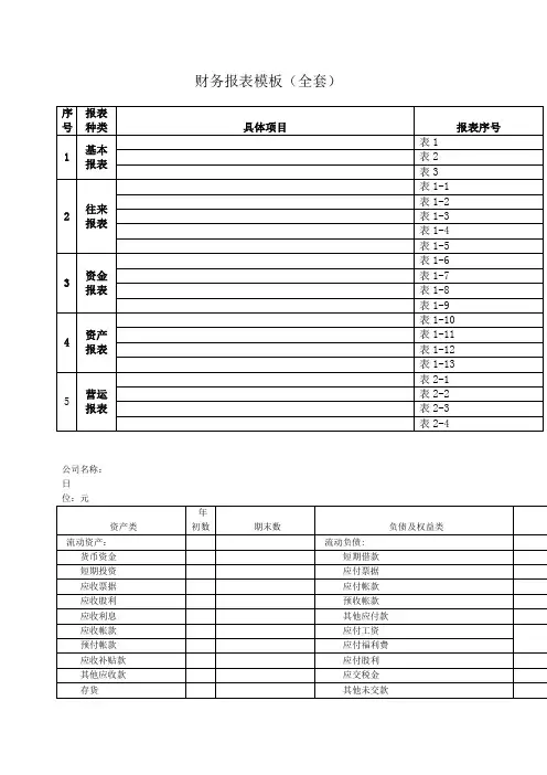 财务报表模板 全套 