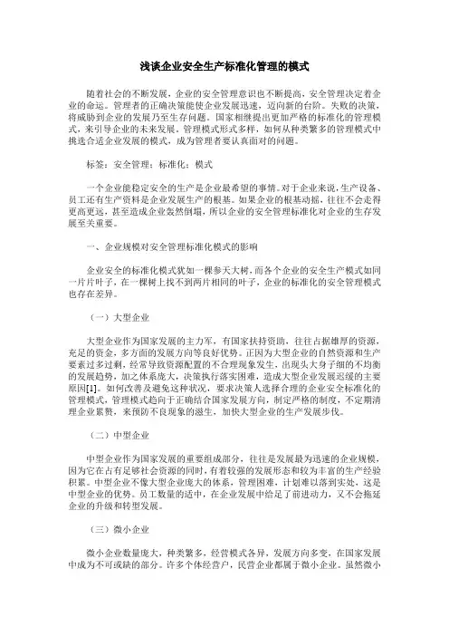浅谈企业安全生产标准化管理的模式