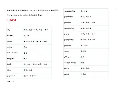 小升初英语1600个词汇