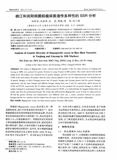 桃江和浏阳病圃稻瘟病菌遗传多样性的SSR分析