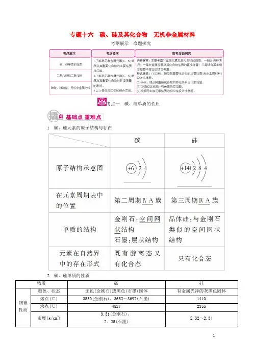 高考化学一轮复习专题十六碳、硅及其化合物无机非金属材料考点一碳、硅单质的性质教学案