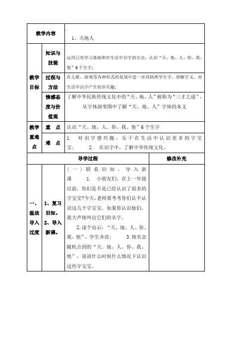 《1、天地人》电子教案