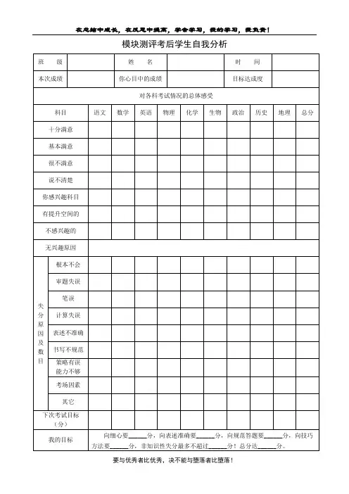 模块测评考后学生自我分析