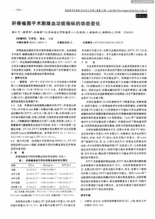 肝移植围手术期凝血功能指标的动态变化