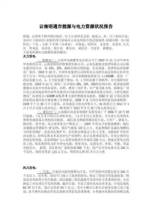 云南昭通市能源与电力资源状况报告