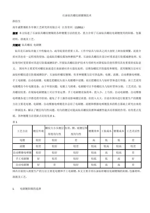 石油钻具螺纹刷镀铜技术