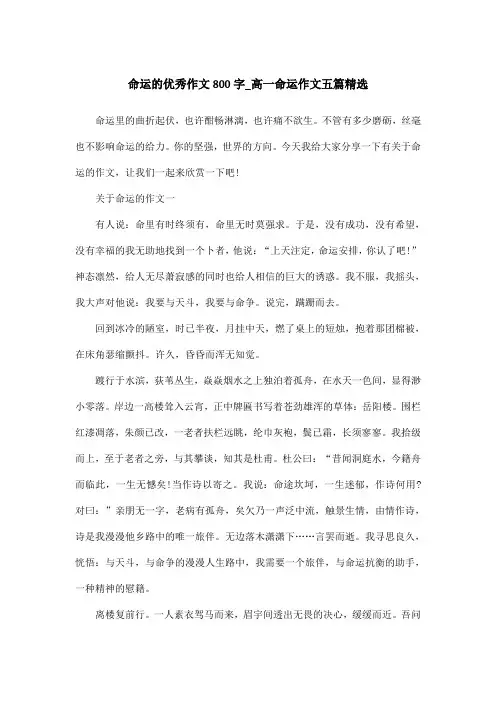 命运的优秀作文800字_高一命运作文五篇精选
