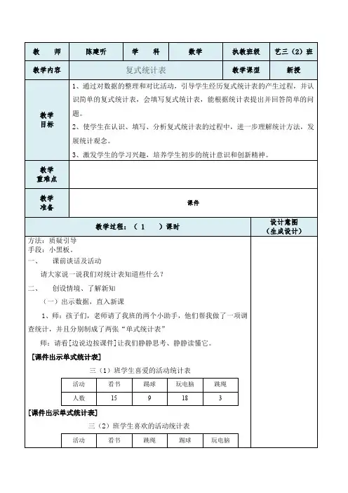 第三单元 复式统计表2课时  反思