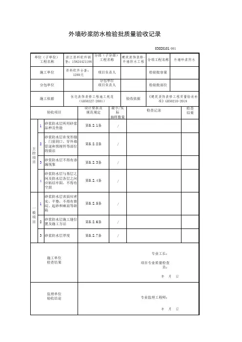 2018 建筑装饰装修-电子版新表格(建筑装饰装修(GB50210-2018)-外墙砂浆防水检验批质量验收记录