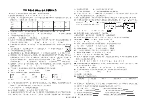 2009年初中毕业会考模拟试卷.doc