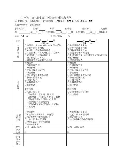 哮喘表单