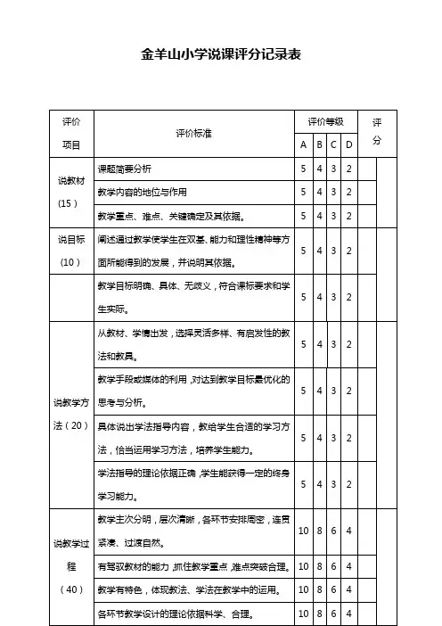说课评分表