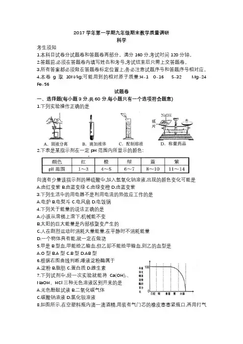 2017-2018学年杭州市西湖区九年级第一学期期末教学质量检测(带答案).docx