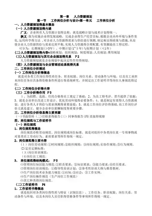 人力资源管理师三级复习资料整理