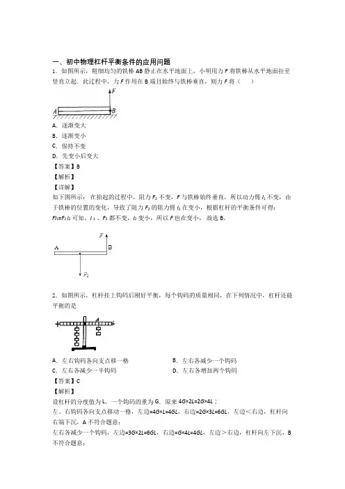 2020-2021【物理】物理杠杆平衡的专项培优易错试卷练习题(含答案)附答案解析