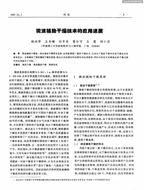 微波辅助干燥技术的应用进展
