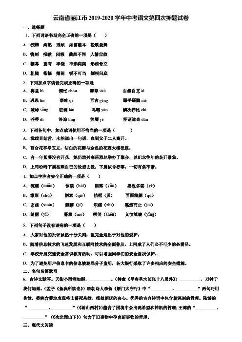 云南省丽江市2019-2020学年中考语文第四次押题试卷含解析