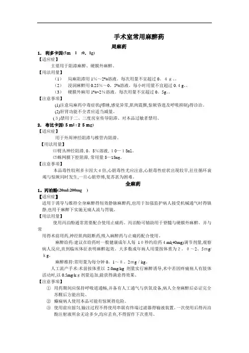 手术室常用药
