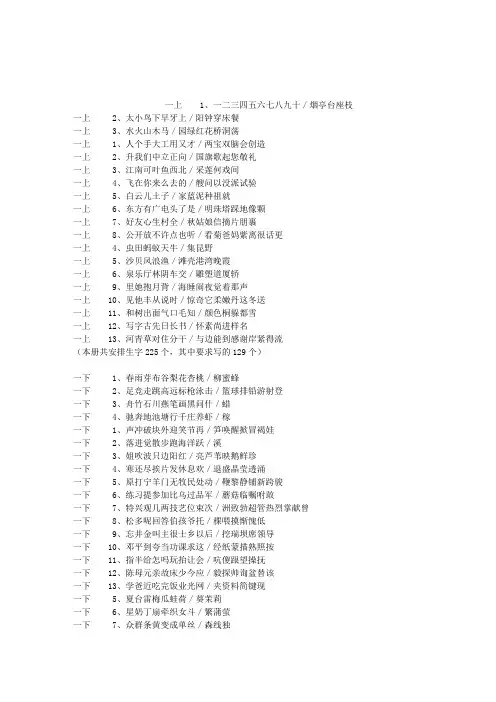 2014苏教版小学语文一至三年级生字表
