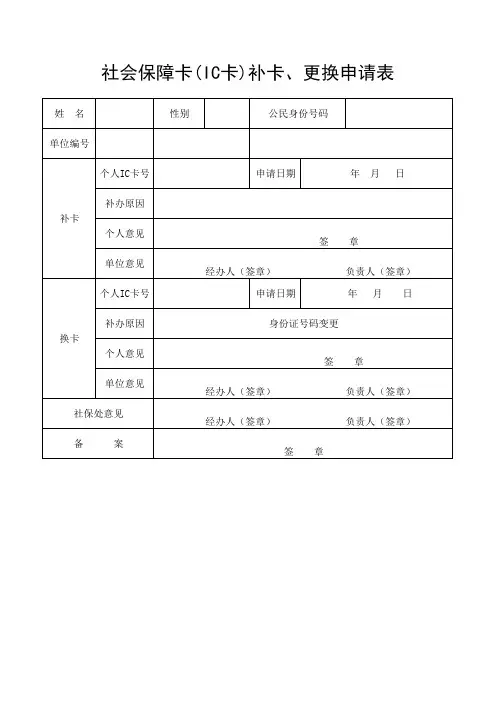 社保卡补卡申请表、社会保障卡(IC卡)补卡、更换申请表