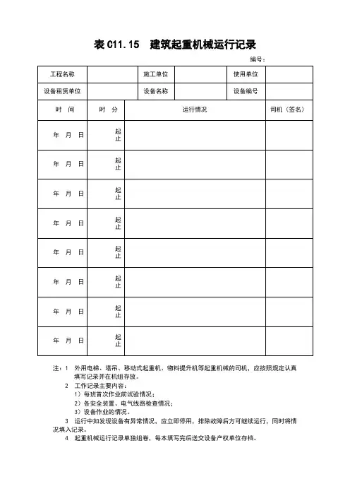 表C11.15  建筑起重机械运行记录