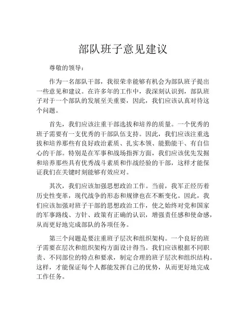 部队班子意见建议