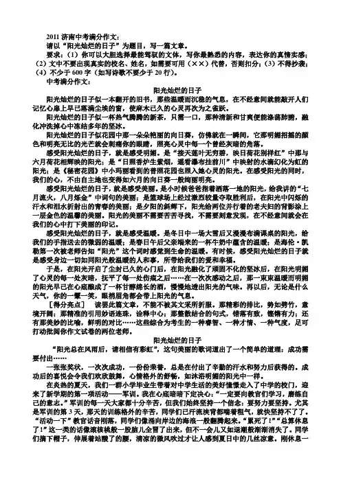 中考满分作文：阳光灿烂的日子(多篇)