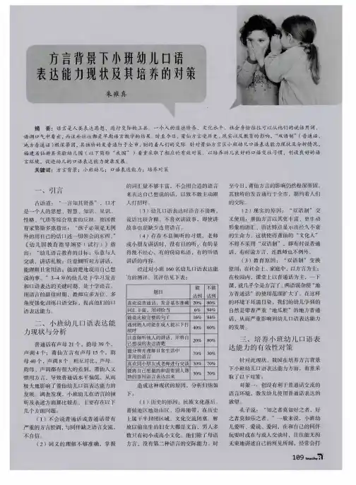 方言背景下小班幼儿口语表达能力现状及其培养的对策