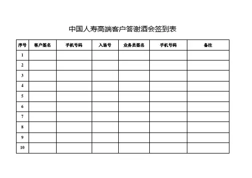 中国人寿高端客户答谢酒会签到表