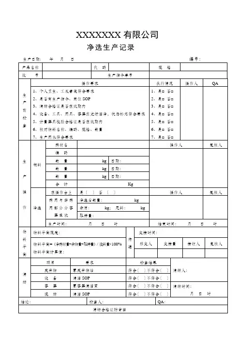 中药饮片—— 净选记录