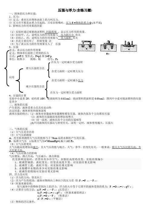 初中物理压强与浮力(含练习题)