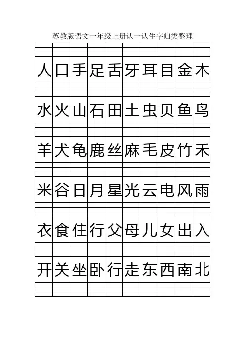 苏教版语文一年级上册认一认生字归类整理