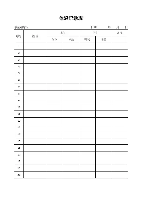 每日体温记录表模板