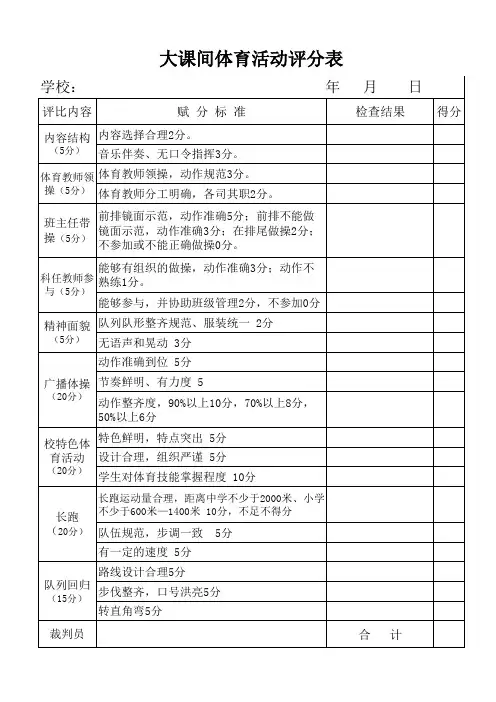 大课间体育活动评分细则