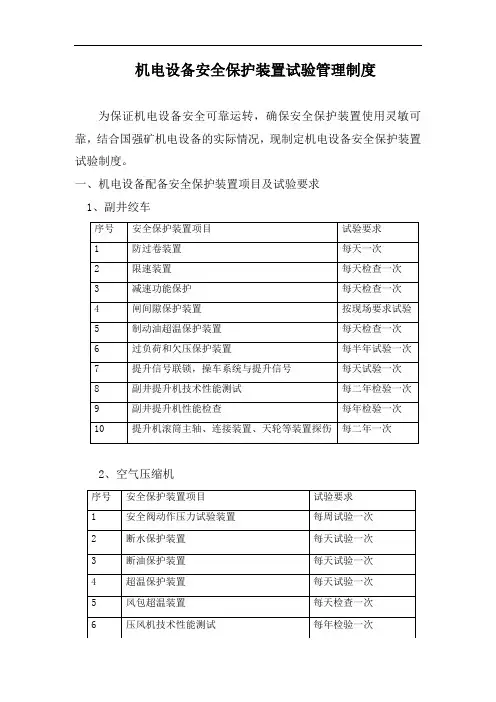 机电设备安全保护装置试验管理制度