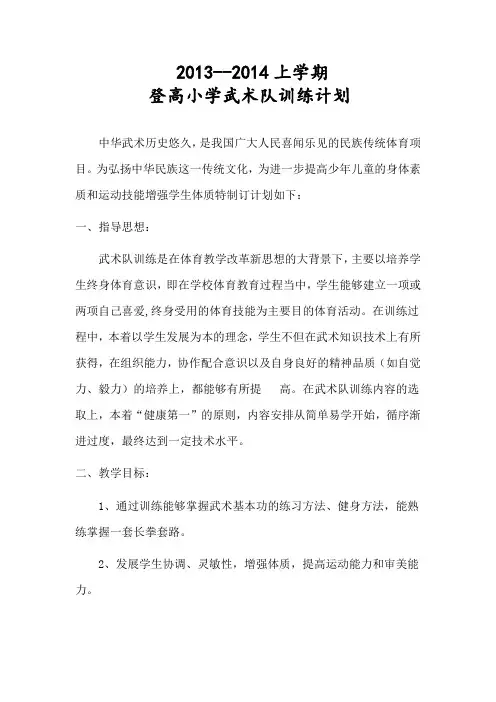 小学武术队训练方案