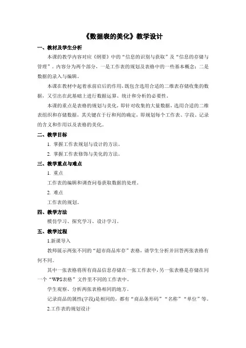 《数据表的美化》教学设计